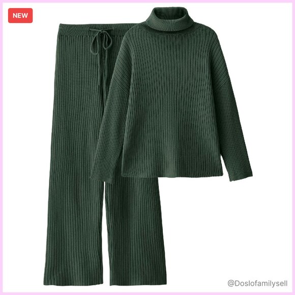 Oversized Turtleneck Sweater Set Cozy Knit Lounge Wear Wide Leg Pants